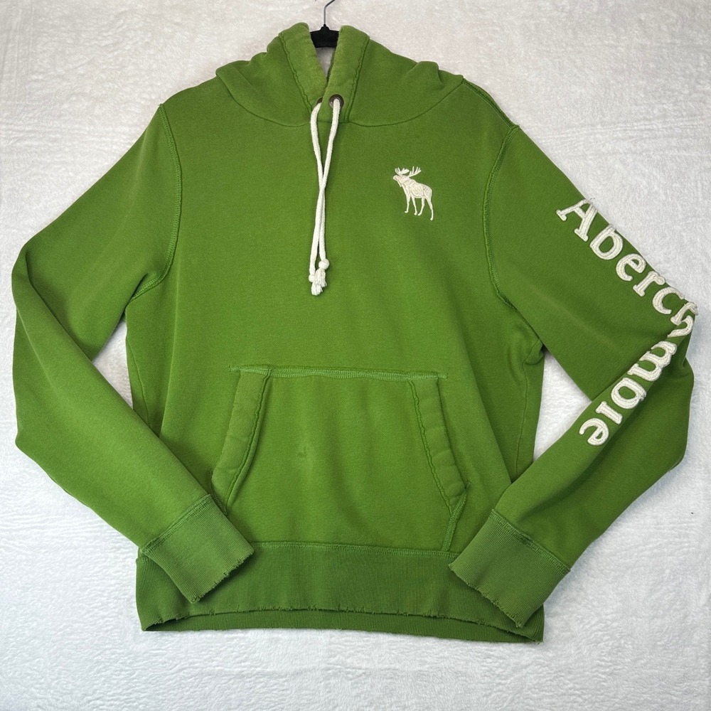 Abercrombie & Fitch Hoodie Mens XL Green Muscle Logo Sleeve Graphic Pullover